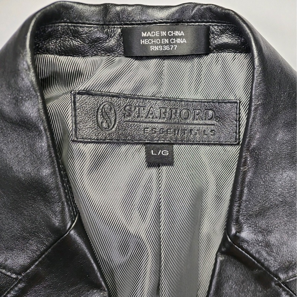 Stafford Essentials Y2K Black Leather Two Button Sleek Sports Coat LG